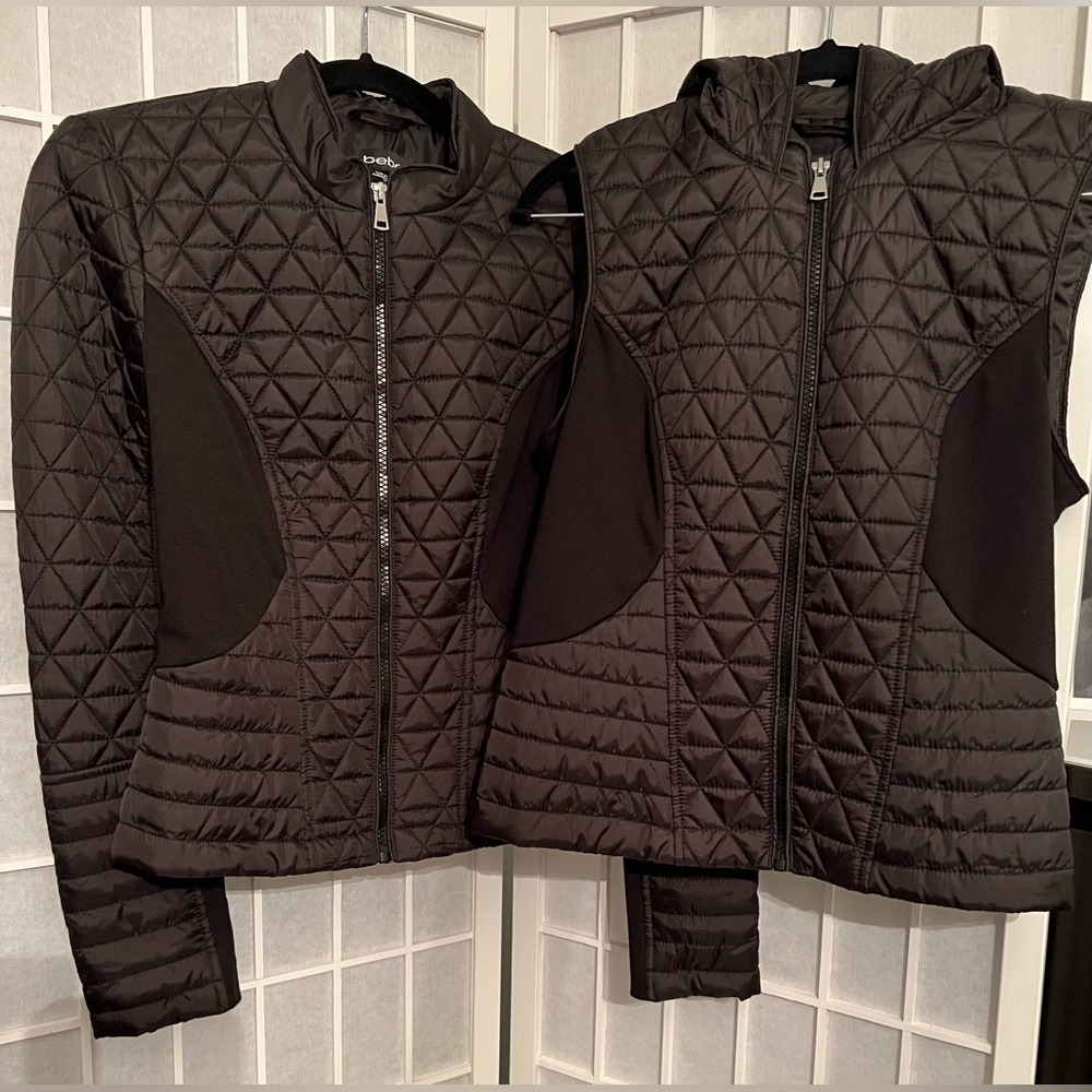 BEBE Black Quilted Jacket and Vest Set